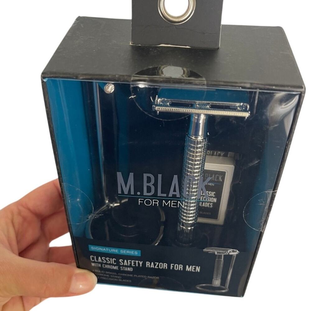 M Black For Men Classic Safety Razor Signature Series Chrome Stand & 12 Blades